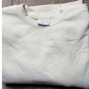Wilo The Label Womens Apres Ski Club Embossed Sweatshirt Cream Cozy Size M